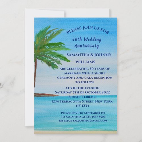 50th Wedding Anniversary Tropical Beach Coastal Invitation
