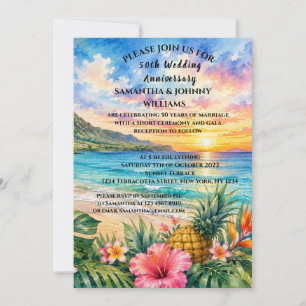50th Wedding Anniversary Tropical Beach Coastal Invitation