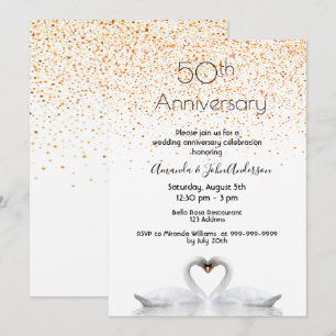 50th wedding anniversary two swans in love white invitation