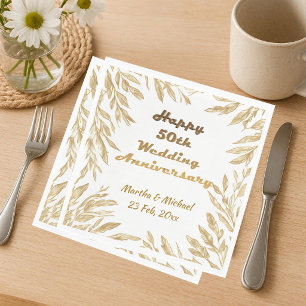 50th Wedding Anniversary Typography Gold Foliage Napkins