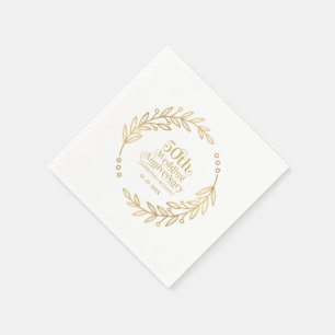50th Wedding Anniversary Typography Gold Wreath Napkins