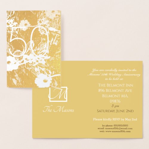 50th Wedding Anniversary Vertical Foil Card