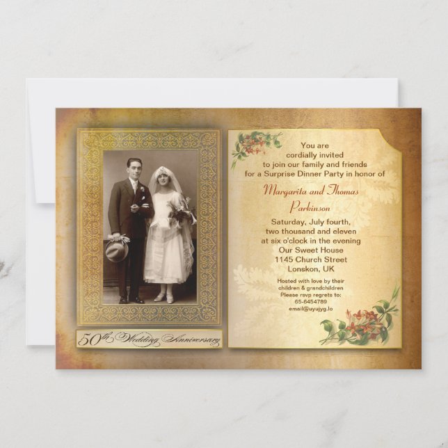 50th wedding anniversary vintage aged photo invite (Front)