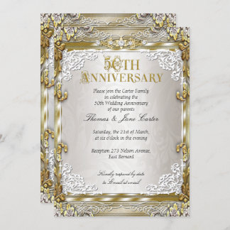 50th Wedding Anniversary Vintage Gold Beige Photo Invitation