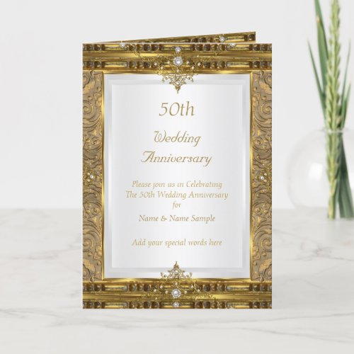 50th Wedding Anniversary Vintage Gold White Pearl Holiday Card