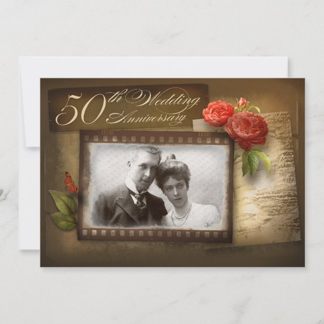 50th wedding anniversary vintage photo invitations (Front)