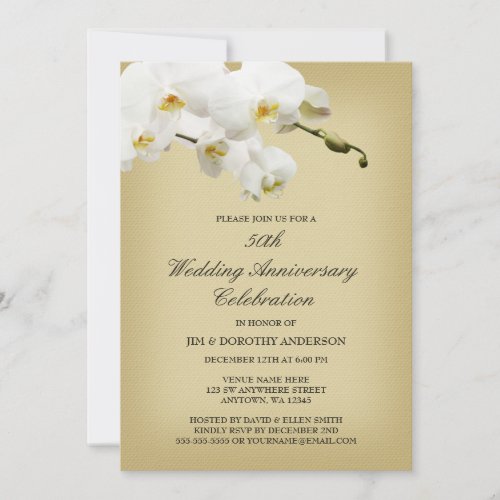 50th Wedding Anniversary Vintage White Orchid Invitation