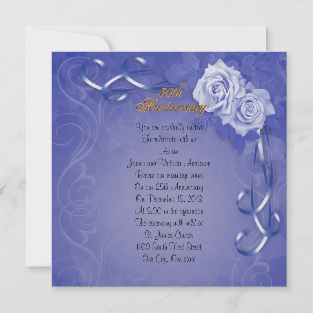 50th Wedding Anniversary Vow Renewal Blue Roses Invitation Zazzle