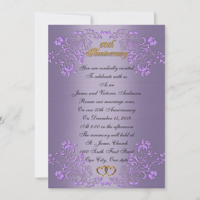 50th Wedding anniversary vow renewal Lavender Invitation (Front)