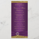 50th Wedding Anniversary Vow Renewal Program<br><div class="desc">This elegant purple and gold floral 50th wedding anniversary vow renewal ceremony program template or order of service card is fully customizable. It has a PRINTED on purple ribbon with a circle of printed on crystals with an ornate gold cross in the center. You can also change the text to...</div>