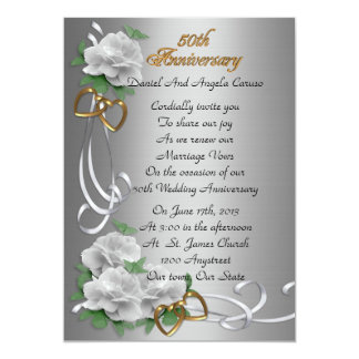 50th Wedding anniversary vow renewal white roses Card