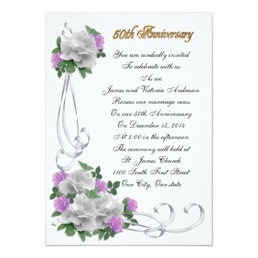 50th Wedding anniversary vow renewal White roses Card | Zazzle