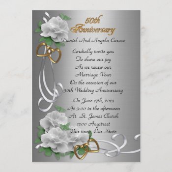 50th Wedding Anniversary Vow Renewal  White Roses Invitation by Irisangel at Zazzle