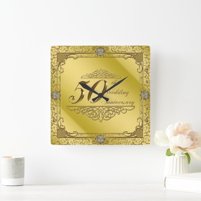 50th Wedding Anniversary Wall Clock (Home)