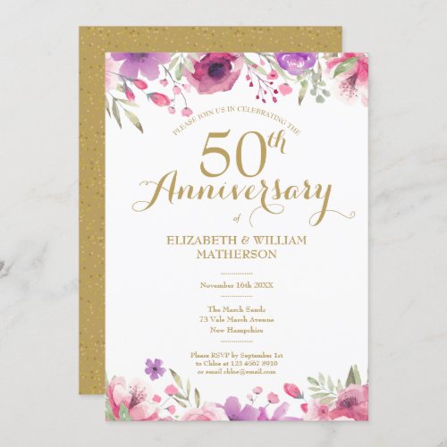 50th Wedding Anniversary Watercolor Floral Invitation