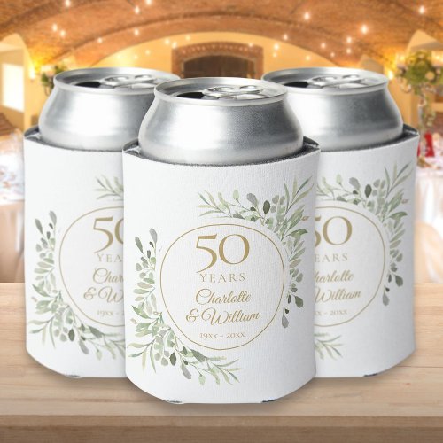 50th Wedding Anniversary Watercolor Greenery Can Cooler