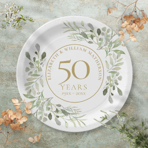 50th Wedding Anniversary Watercolor Greenery Paper Plates