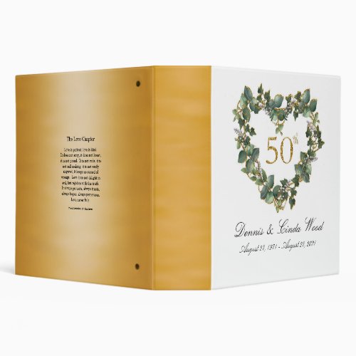 50th Wedding Anniversary Watercolor Heart Floral 3 Ring Binder