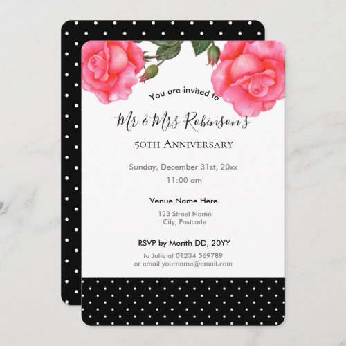 50th Wedding Anniversary Watercolor Pink Rose Invitation
