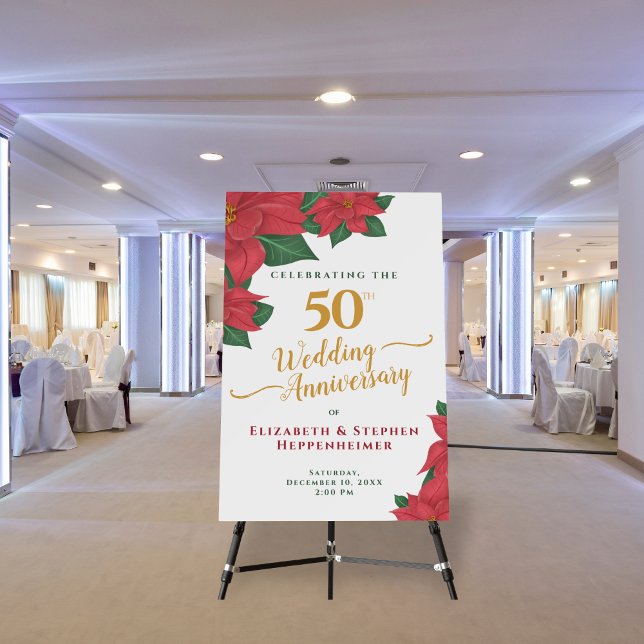 50th Wedding Anniversary Watercolor Red Poinsettia Foam Board (50th Wedding Anniversary Watercolor Red Poinsettia Foam Board)
