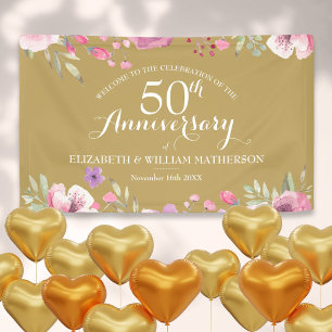 50th Wedding Anniversary Watercolor Roses Welcome Banner