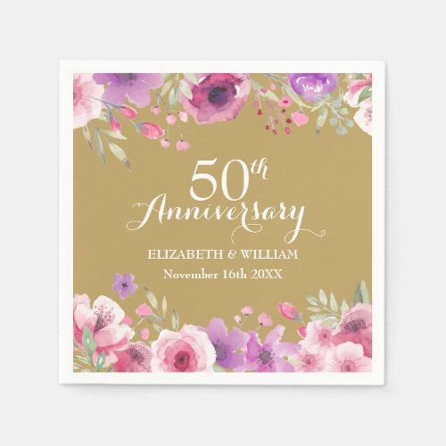 50th Wedding Anniversary Watercolour Roses Napkins