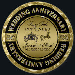 50th Wedding Anniversary-Wedding Horse & Carriage Button<br><div class="desc">Glamorous elegant 50th wedding anniversary commemorative plate. Black and gold with diamonds accents. Wedding horse and carriage and black and gold. Customizable text. Fairy tale continues.</div>