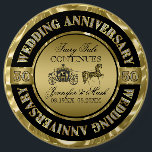 50th Wedding Anniversary-Wedding Horse & Carriage Button<br><div class="desc">Glamorous elegant 50th wedding anniversary commemorative plate. Black and gold with diamonds accents. Wedding horse and carriage and black and gold. Customizable text. Fairy tale continues.</div>