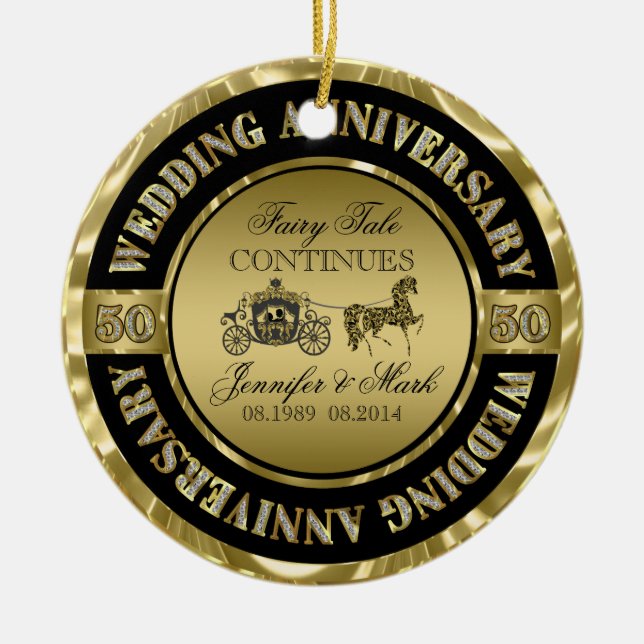 50th Wedding Anniversary-Wedding Horse & Carriage Ceramic Ornament (Front)