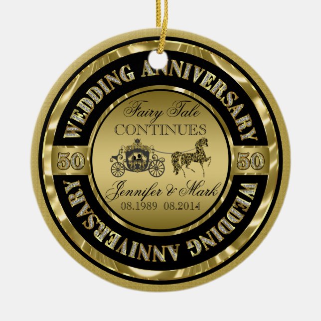 50th Wedding Anniversary-Wedding Horse & Carriage Ceramic Ornament (Front)