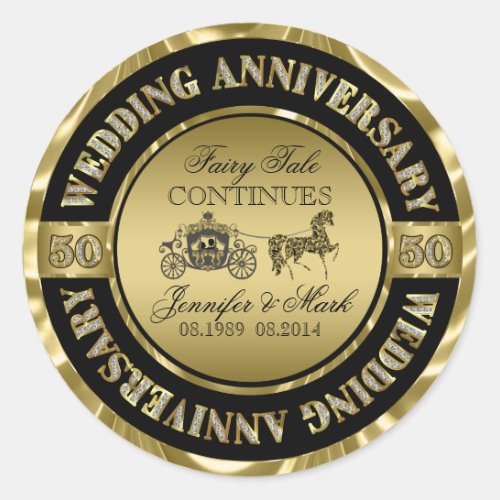 50th Wedding Anniversary_Wedding Horse  Carriage Classic Round Sticker