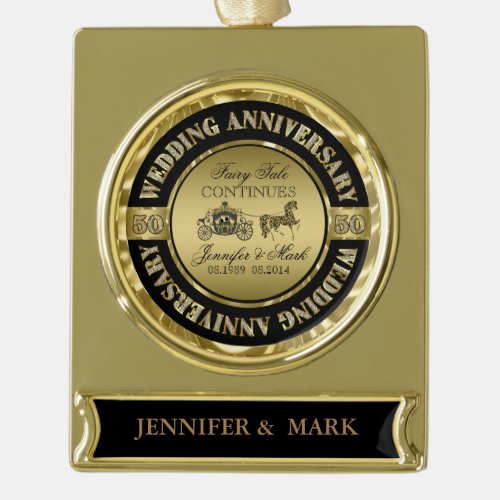 50th Wedding Anniversary_Wedding Horse  Carriage Gold Plated Banner Ornament