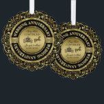 50th Wedding Anniversary-Wedding Horse & Carriage Ornament Card<br><div class="desc">Glamorous,  elegant 50th wedding anniversary commemorative plate. Black and gold with diamond accents. Wedding horse and carriage and black and gold. Customizable text. The fairy tale continues.</div>