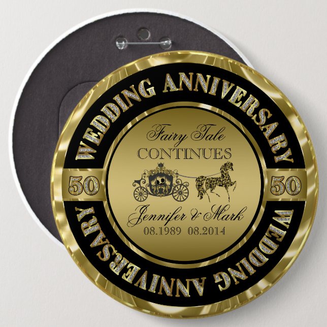 50th Wedding Anniversary-Wedding Horse & Carriage Pinback Button (Front & Back)
