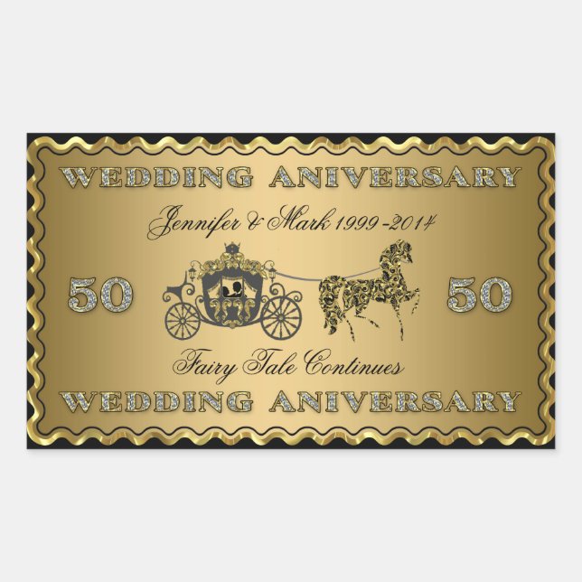 50th Wedding Anniversary-Wedding Horse & Carriage Rectangular Sticker (Front)