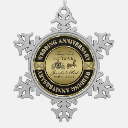 50th Wedding Anniversary_Wedding Horse  Carriage Snowflake Pewter Christmas Ornament