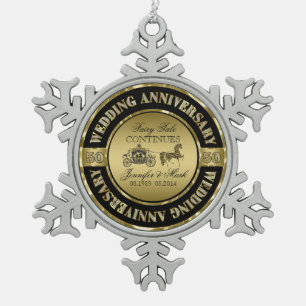 50th Wedding Anniversary-Wedding Horse & Carriage Snowflake Pewter Christmas Ornament