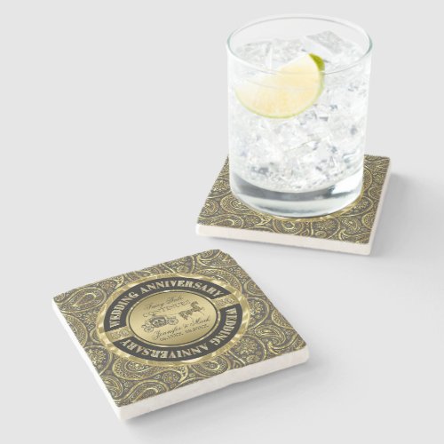 50th Wedding Anniversary_Wedding Horse  Carriage Stone Coaster