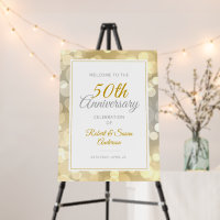 50th Wedding Anniversary Welcome Gold Bokeh