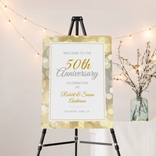 50th Wedding Anniversary Welcome Gold Bokeh Foam Board