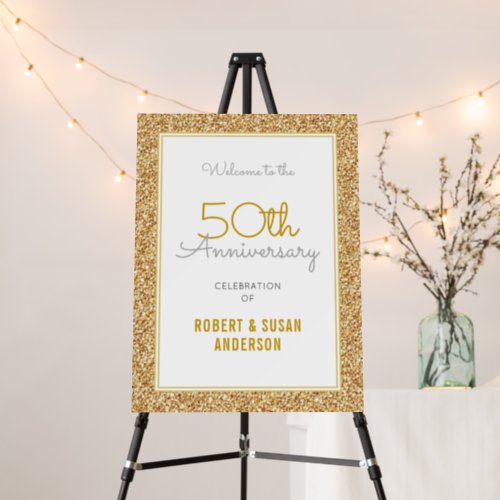 50th Wedding Anniversary Welcome Gold Glitter Foam Board