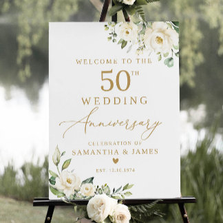 50th Wedding Anniversary Welcome Sign, Floral Wedd Foam Board