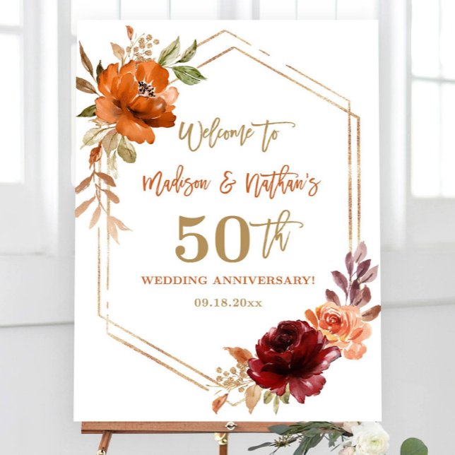 50th Wedding Anniversary Welcome Sign Orange Flora (Creator Uploaded)