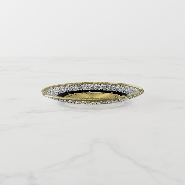 50th wedding Anniversary white diamonds & gold Trinket Tray (Angled)