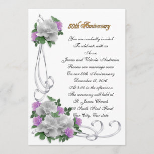 50th Wedding anniversary White roses invitation