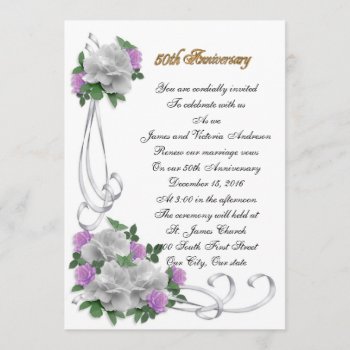 50th Wedding Anniversary White Roses Invitation by Irisangel at Zazzle