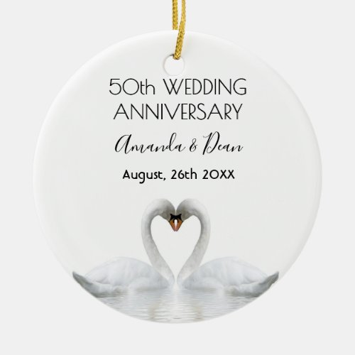 50th wedding anniversary white swans in love ceramic ornament