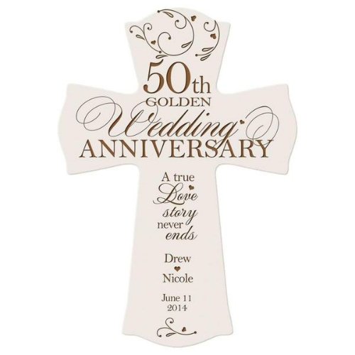 50th Wedding Anniversary White Wooden Wall Cross