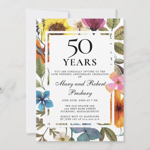 50th Wedding Anniversary Wildflower Invitation