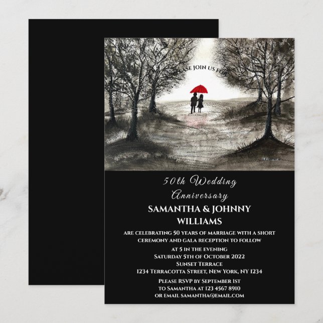 50th Wedding Anniversary Winter Couple Forest Invitation (Front/Back)